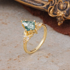 Luxury Nature-Inspired Kite-Cut Natural Moss Agate Engagement Ring
