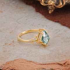 Luxury Nature-Inspired Kite-Cut Natural Moss Agate Engagement Ring