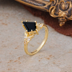 Luxury Nature-Inspired Kite-Cut Black Onyx Engagement Ring
