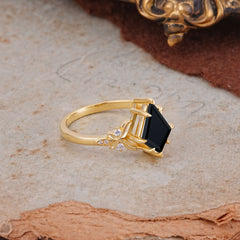 Luxury Nature-Inspired Kite-Cut Black Onyx Engagement Ring