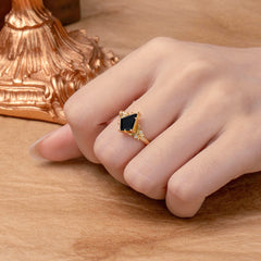 Luxury Nature-Inspired Kite-Cut Black Onyx Engagement Ring
