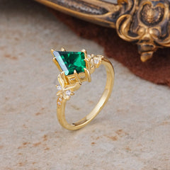 Luxury Nature-Inspired Kite-Cut Emerald Engagement Ring