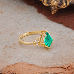 Luxury Nature-Inspired Kite-Cut Emerald Engagement Ring