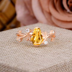 Nature Inspired 4 Prong Coffin-Cut Citrine Engagement Ring
