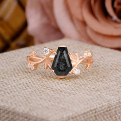 Nature Inspired 4 Prong Coffin-Cut Black Rutilated Quartz Engagement Ring