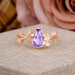 Nature Inspired 4 Prong Coffin-Cut Natural Amethyst Engagement Ring