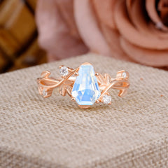 Nature Inspired 4 Prong Coffin-Cut Moonstone Engagement Ring