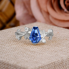 Nature Inspired 4 Prong Coffin-Cut Sapphire Engagement Ring