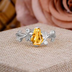Nature Inspired 4 Prong Coffin-Cut Citrine Engagement Ring