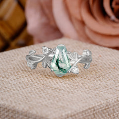 Nature Inspired 4 Prong Coffin-Cut Natural Moss Agate Engagement Ring