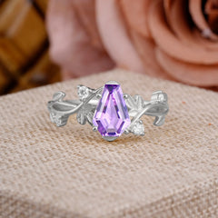 Nature Inspired 4 Prong Coffin-Cut Natural Amethyst Engagement Ring