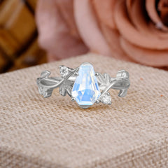 Nature Inspired 4 Prong Coffin-Cut Moonstone Engagement Ring