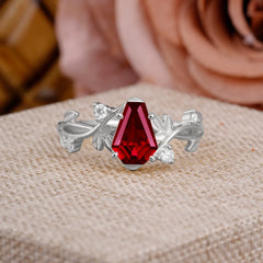 Nature Inspired 4 Prong Coffin-Cut Ruby Engagement Ring