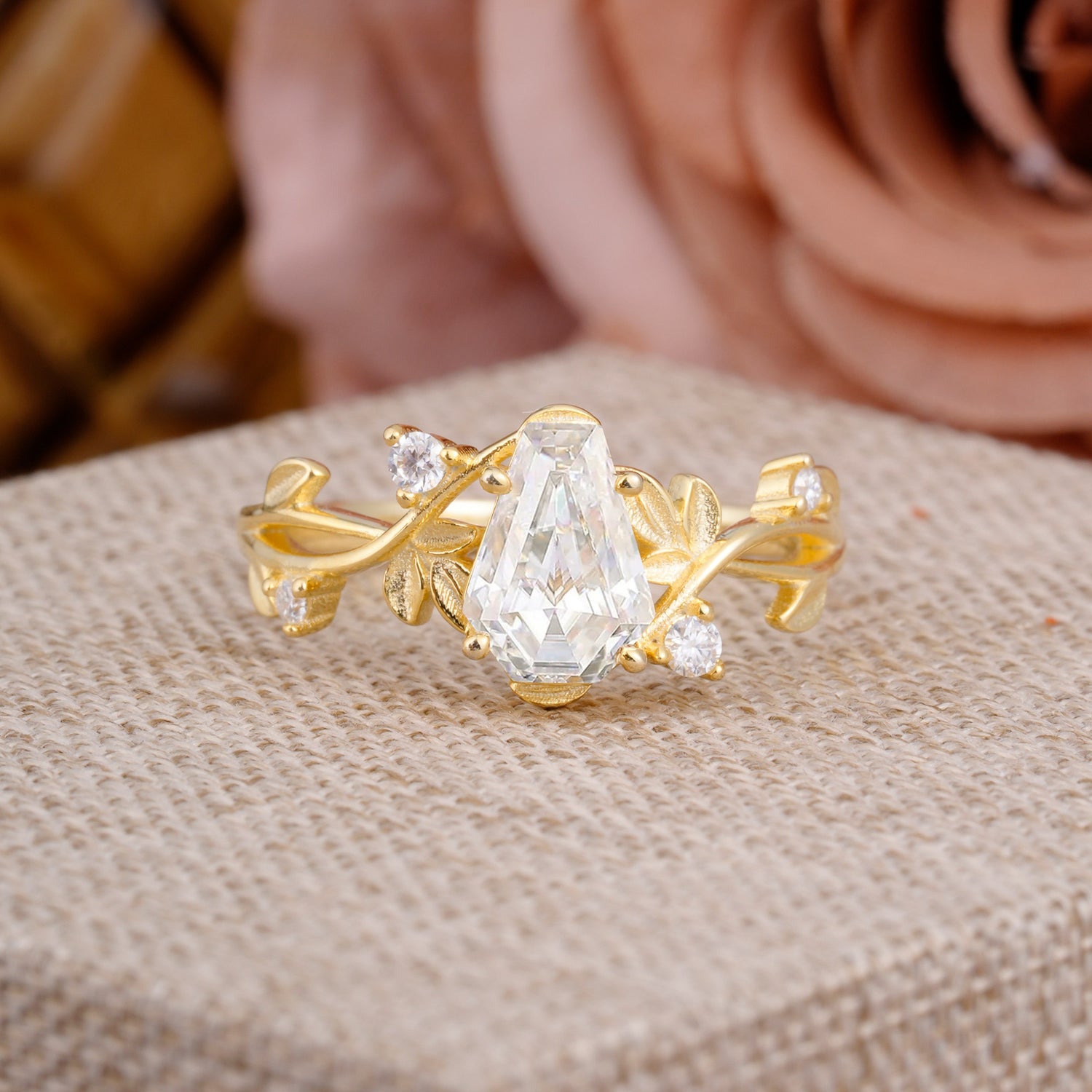 Nature Inspired Coffin-Cut Moissanite Engagement Ring
