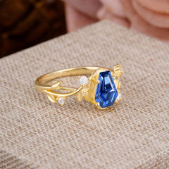 Nature Inspired 4 Prong Coffin-Cut Sapphire Engagement Ring