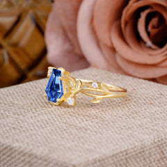 Nature Inspired 4 Prong Coffin-Cut Sapphire Engagement Ring