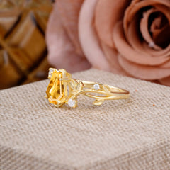 Nature Inspired 4 Prong Coffin-Cut Citrine Engagement Ring