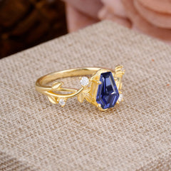 Nature Inspired 4 Prong Coffin-Cut Tanzanite Engagement Ring