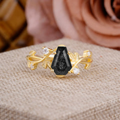 Nature Inspired 4 Prong Coffin-Cut Black Rutilated Quartz Engagement Ring