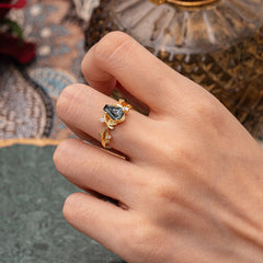 Nature Inspired 4 Prong Coffin-Cut Black Rutilated Quartz Engagement Ring