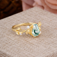 Nature Inspired 4 Prong Coffin-Cut Natural Moss Agate Engagement Ring