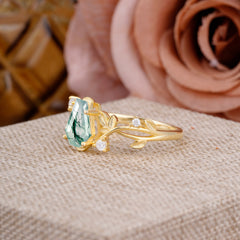 Nature Inspired 4 Prong Coffin-Cut Natural Moss Agate Engagement Ring