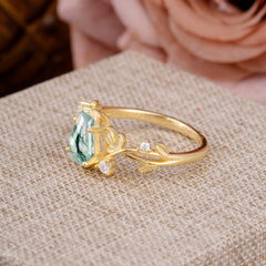 Nature Inspired 4 Prong Coffin-Cut Natural Moss Agate Engagement Ring