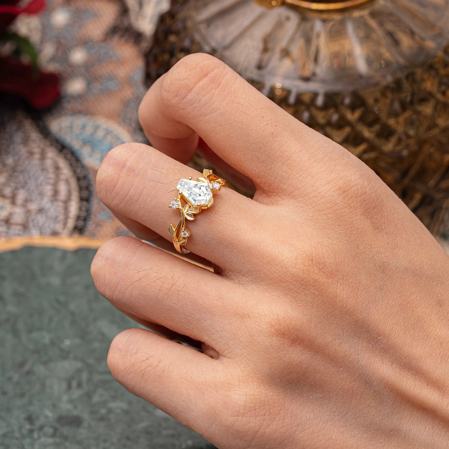 Nature Inspired 4 Prong Coffin-Cut Lab Diamond Engagement Ring