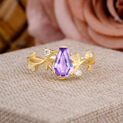 Nature Inspired 4 Prong Coffin-Cut Natural Amethyst Engagement Ring