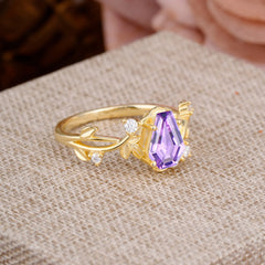 Nature Inspired 4 Prong Coffin-Cut Natural Amethyst Engagement Ring