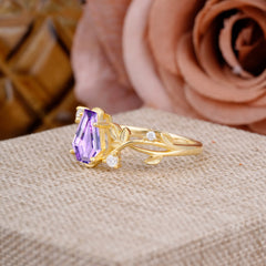 Nature Inspired 4 Prong Coffin-Cut Natural Amethyst Engagement Ring