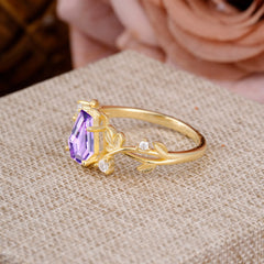 Nature Inspired 4 Prong Coffin-Cut Natural Amethyst Engagement Ring