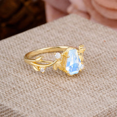 Nature Inspired 4 Prong Coffin-Cut Moonstone Engagement Ring