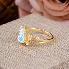 Nature Inspired 4 Prong Coffin-Cut Moonstone Engagement Ring