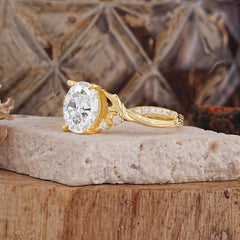 Nature Inspired Golden Vine Oval Moissanite Ring