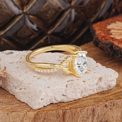 Nature Inspired Golden Vine Oval Moissanite Ring