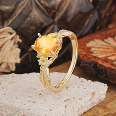 Nature Inspired 4 Prong Golden Vine Oval Cut Citrine Ring