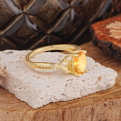 Nature Inspired 4 Prong Golden Vine Oval Cut Citrine Ring