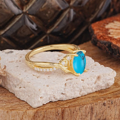 Nature Inspired 4 Prong Golden Vine Oval Cut Turquoise Ring