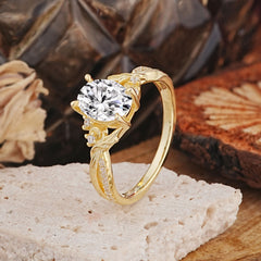 Nature Inspired 4 Prong Golden Vine Oval Cut Lab Diamond Ring