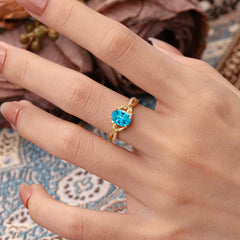 Nature Inspired 4 Prong Golden Vine Oval Cut Aquamarine Ring