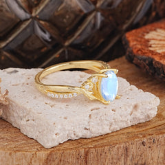 Nature Inspired 4 Prong Golden Vine Oval Cut Moonstone Ring