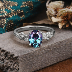 4 Prong Oval Alexandrite Gold Ring for Timeless Love