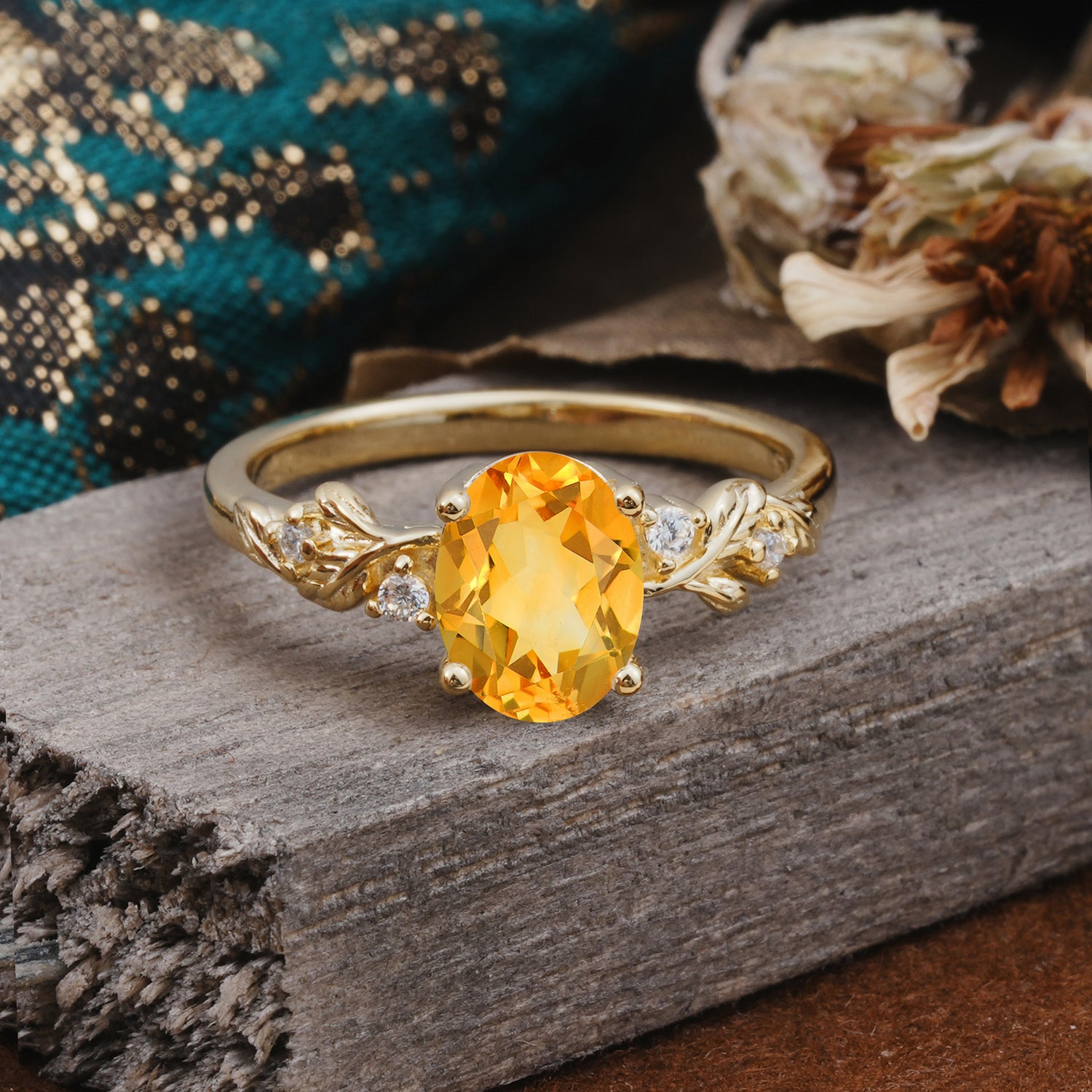 4 Prong Oval Citrine Engagement Ring for Timeless Love