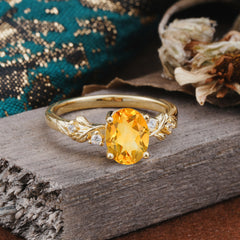 4 Prong Oval Citrine Gold Ring for Timeless Love