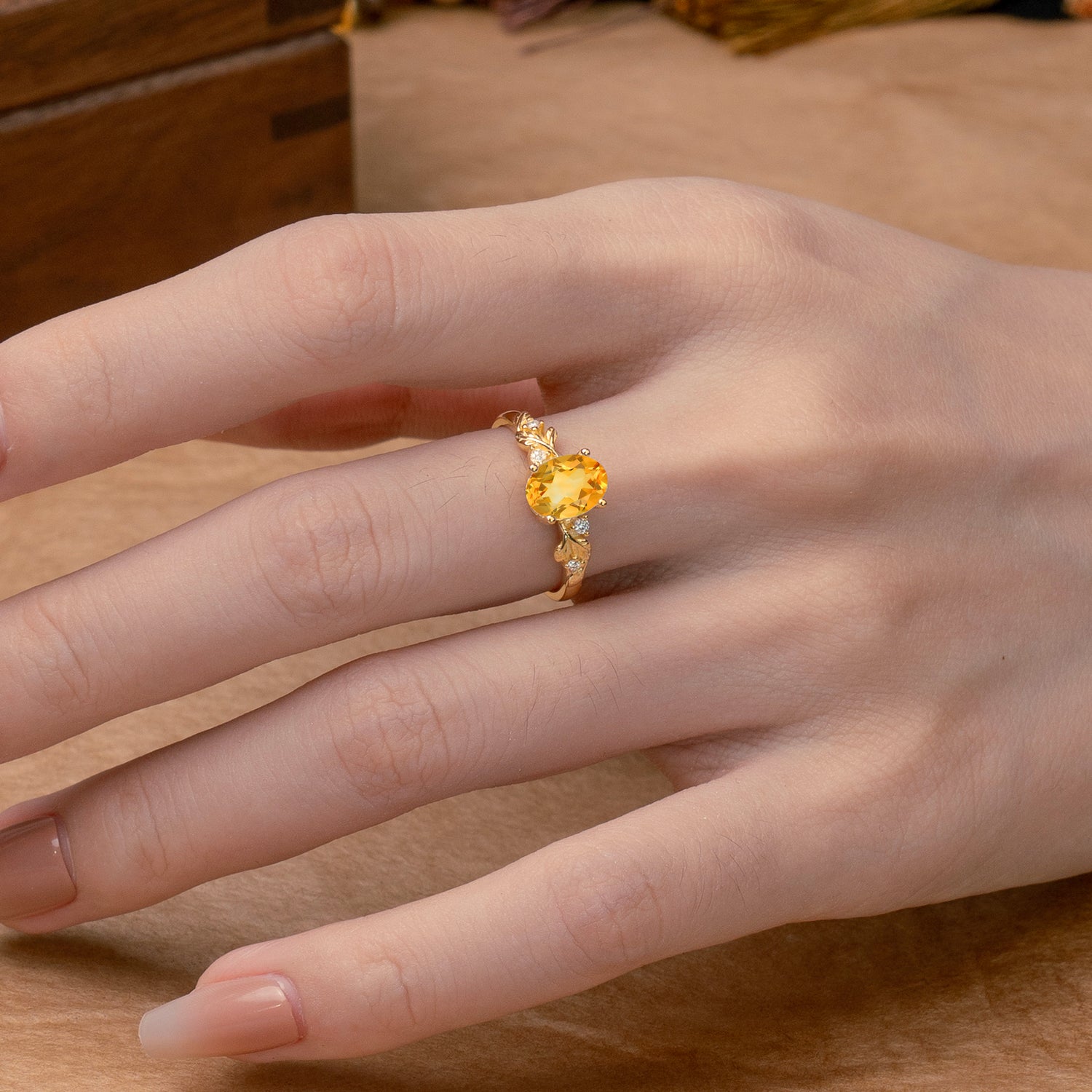 4 Prong Oval Citrine Engagement Ring for Timeless Love