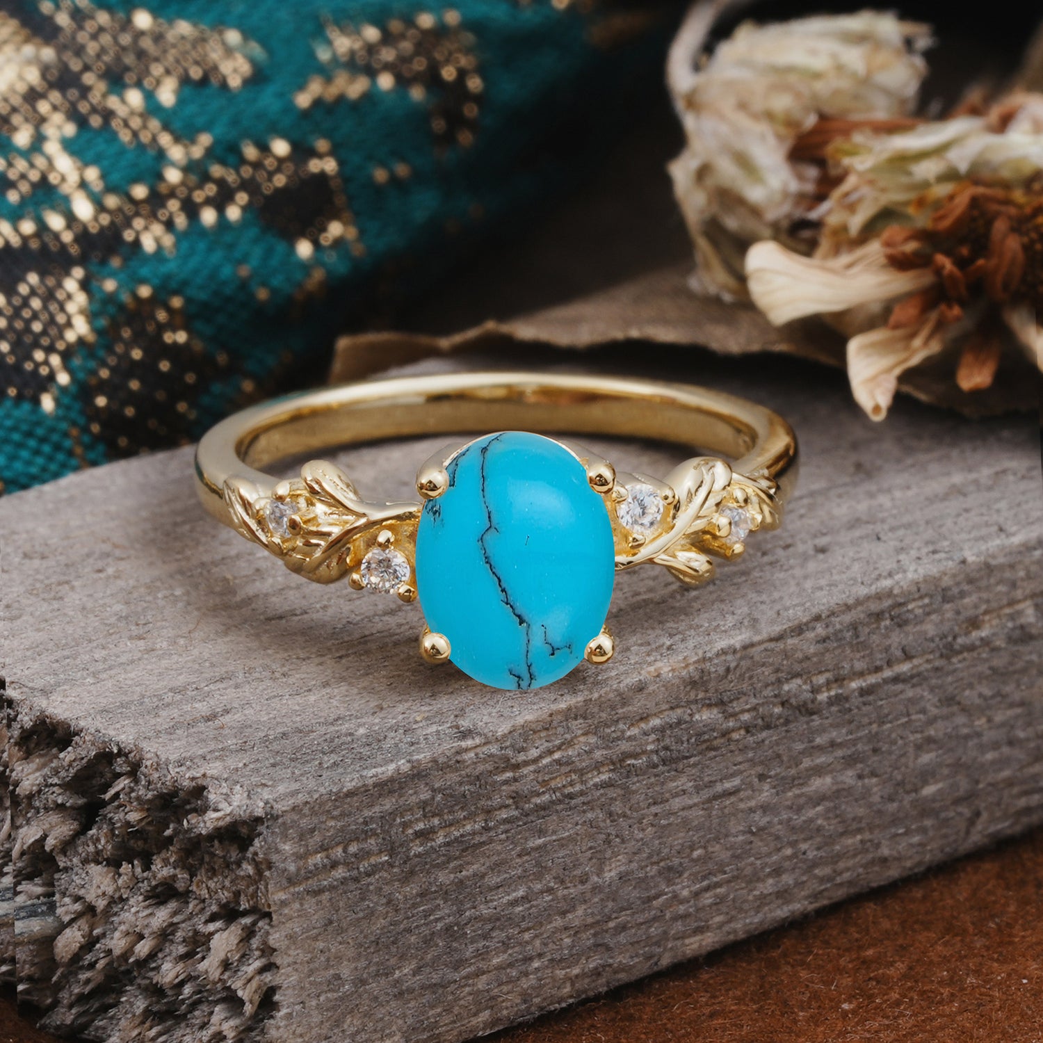 4 Prong Oval Turquoise Engagement Ring for Timeless Love