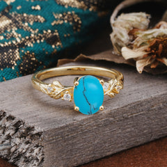 4 Prong Oval Turquoise Gold Ring for Timeless Love