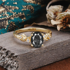 4 Prong Oval Black Rutilated Quartz Gold Ring for Timeless Love