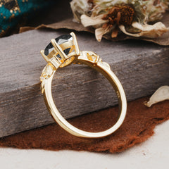 4 Prong Oval Black Rutilated Quartz Gold Ring for Timeless Love